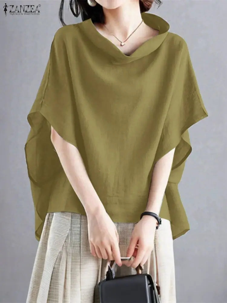 Fashion Half Sleeve Solid Blouse 2025 ZANZEA Stylish Women Tops Chic Pile Collar Office Shirt Summer Female Loose OL Work Blusas
