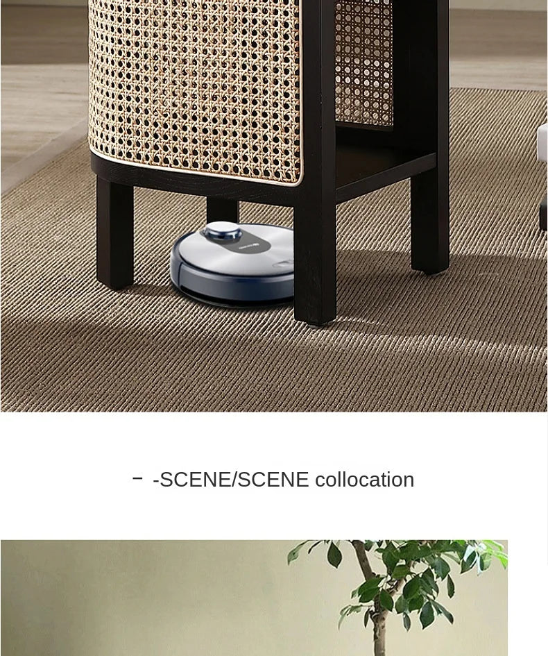 JOYLIVE Modern Minimalist Style Creative Home Homestay Hotel Bedroom Solid Wood Rattan Bedside Table Edge Cabinet Drop-shipping
