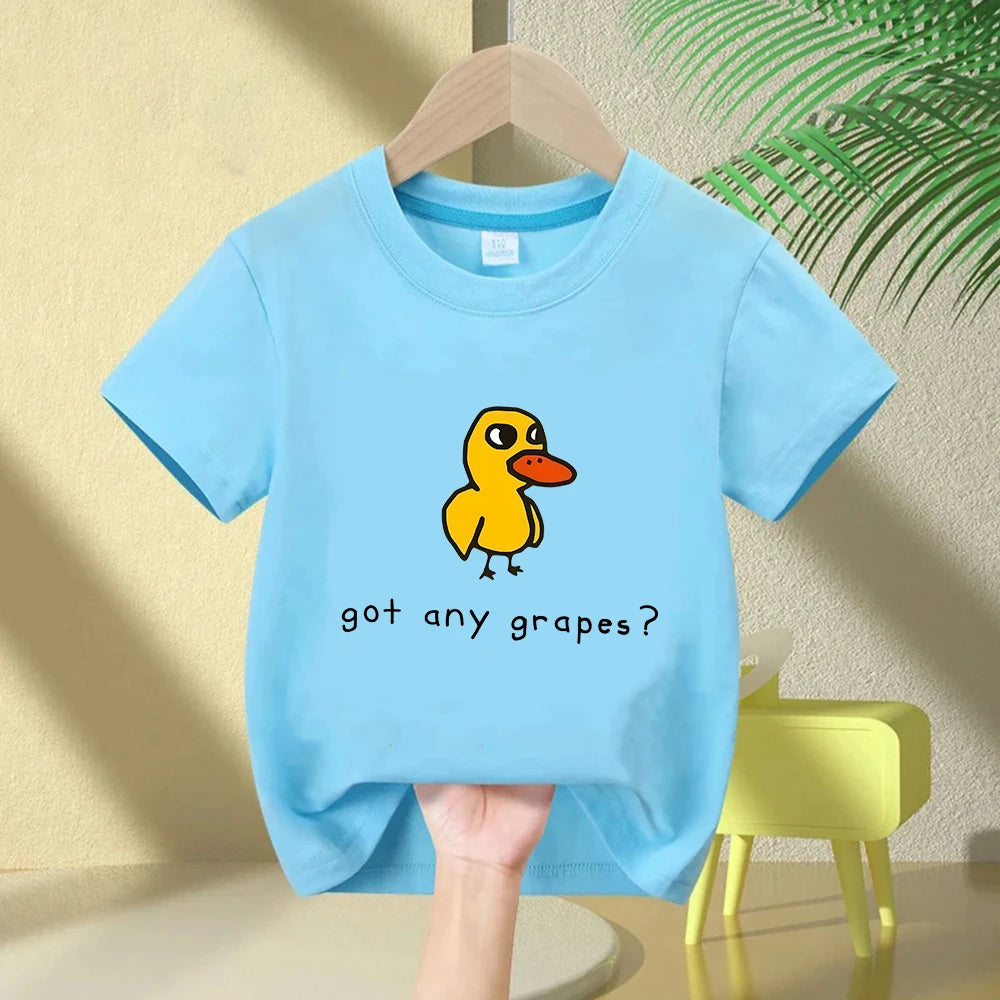 The Duck Song Got Any Grapes Printed Kids T-Shirt Summer Children's Pure Cotton Short-sleeved Casual Tops Boys and Girls Gifts