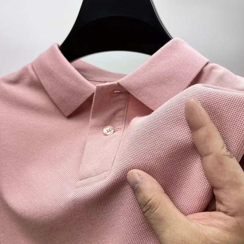 Men's Summer High-End Golf Short-Sleeved Polo Shirt with Collar,Solid Color,Breathable,Office Casual,High-Quality Men's Clothing