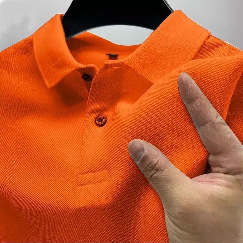 Men's Summer High-End Golf Short-Sleeved Polo Shirt with Collar,Solid Color,Breathable,Office Casual,High-Quality Men's Clothing