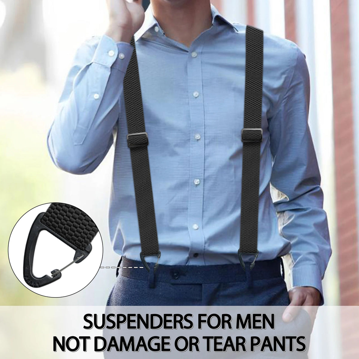 Heavy Duty Suspenders for Men Work Biker Outdoor 3.8cm Wide X-Back with 4 Snap Hook Adjustable Elastic Trouser Braces Strap Belt