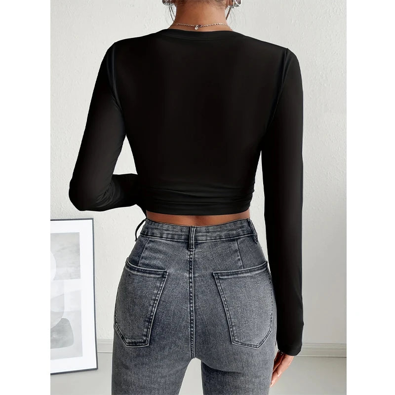 Autumn Winter Women's Long Sleeve T Shirt Slim Fit Tees Crop Tops Shirts Basic Tee Tops Workout Streetwear Y2K Fall Fashion 2025