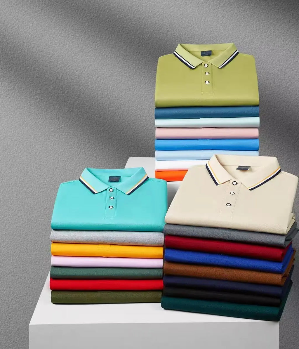 Classic Men Short Sleeve Polo Shirt 100% Mercerized Cotton Breathable Summer Golf Business Casual Athletic Tops