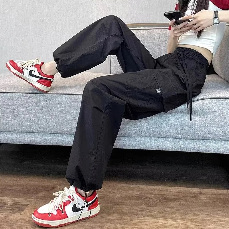 Fashion Women Joggers Pants Casual Female Chic Straight Cargo Pants Elastic High Waist Streetwear Slim Trousers Summer Thin