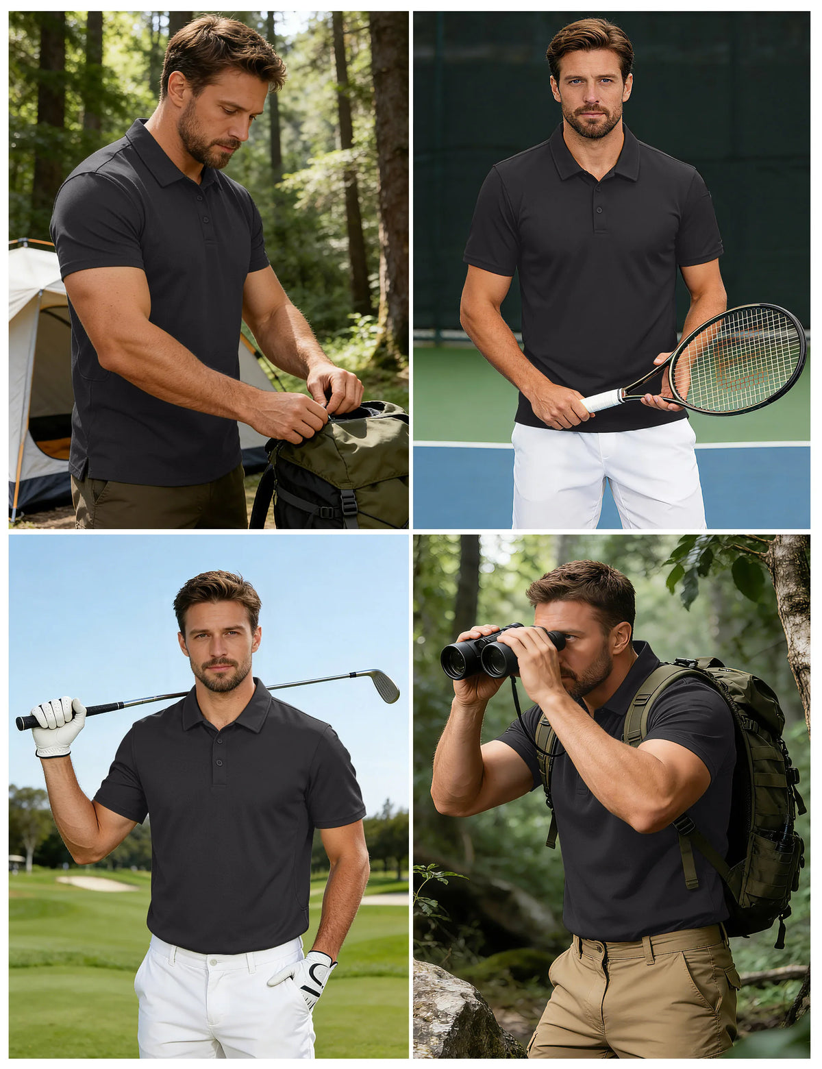 MAGCOMSEN Mens Polo Shirts Short Sleeve Quick Dry Breathable Pique Golf Shirt Tactical Collared Casual Work Shirt