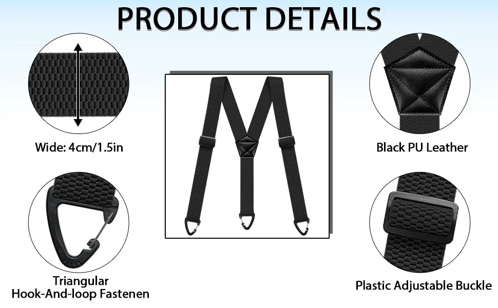 Heavy Duty Suspenders for Men Work Biker Outdoor 3.8cm Wide X-Back with 4 Snap Hook Adjustable Elastic Trouser Braces Strap Belt