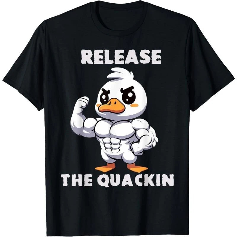 Funny Duck Fitness Black T-shirt For Men Fun Humour Text 3D Print Hip Hop Tee Shirts Summer Gym Sport Breathable Fashion Top