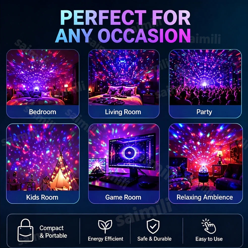 LED Starry Galaxy Projector Light RGB Smart Remote Control Star Aurora Lamp KTV USB Powered Auto Rotating for Home Bedroom Decor