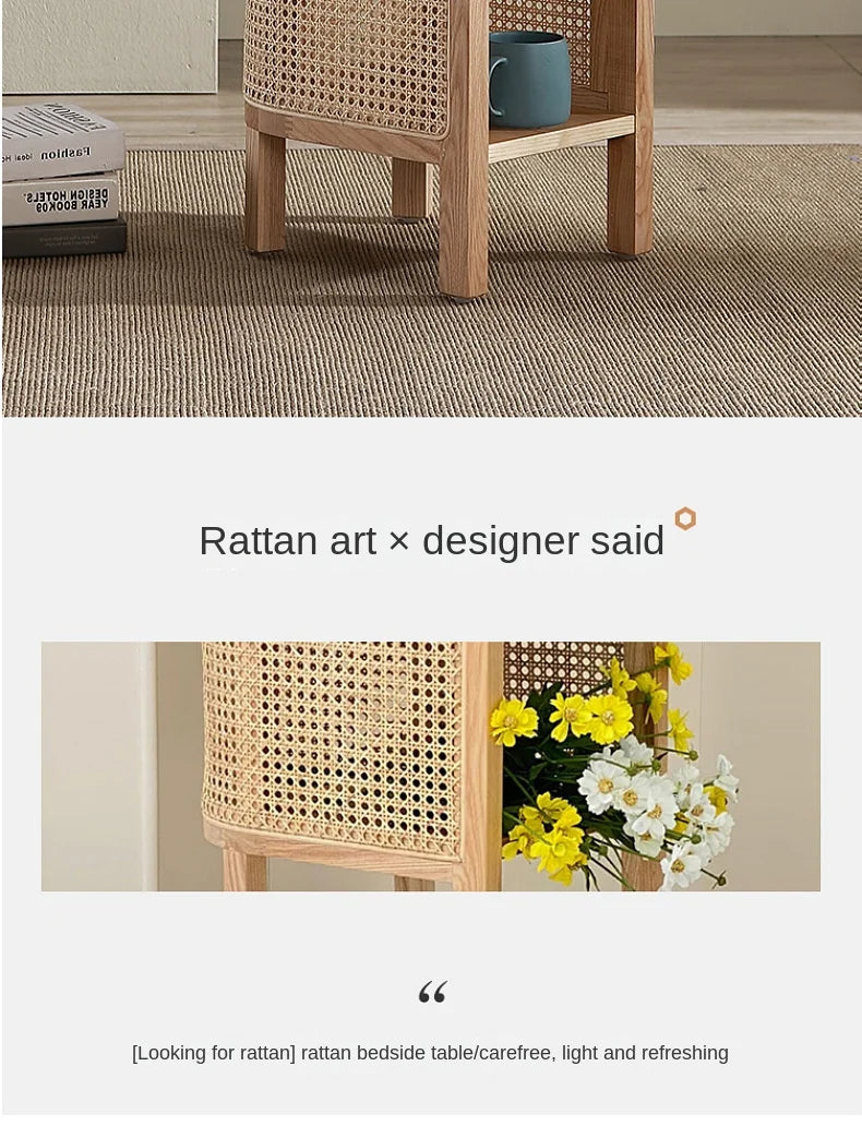 JOYLIVE Modern Minimalist Style Creative Home Homestay Hotel Bedroom Solid Wood Rattan Bedside Table Edge Cabinet Drop-shipping