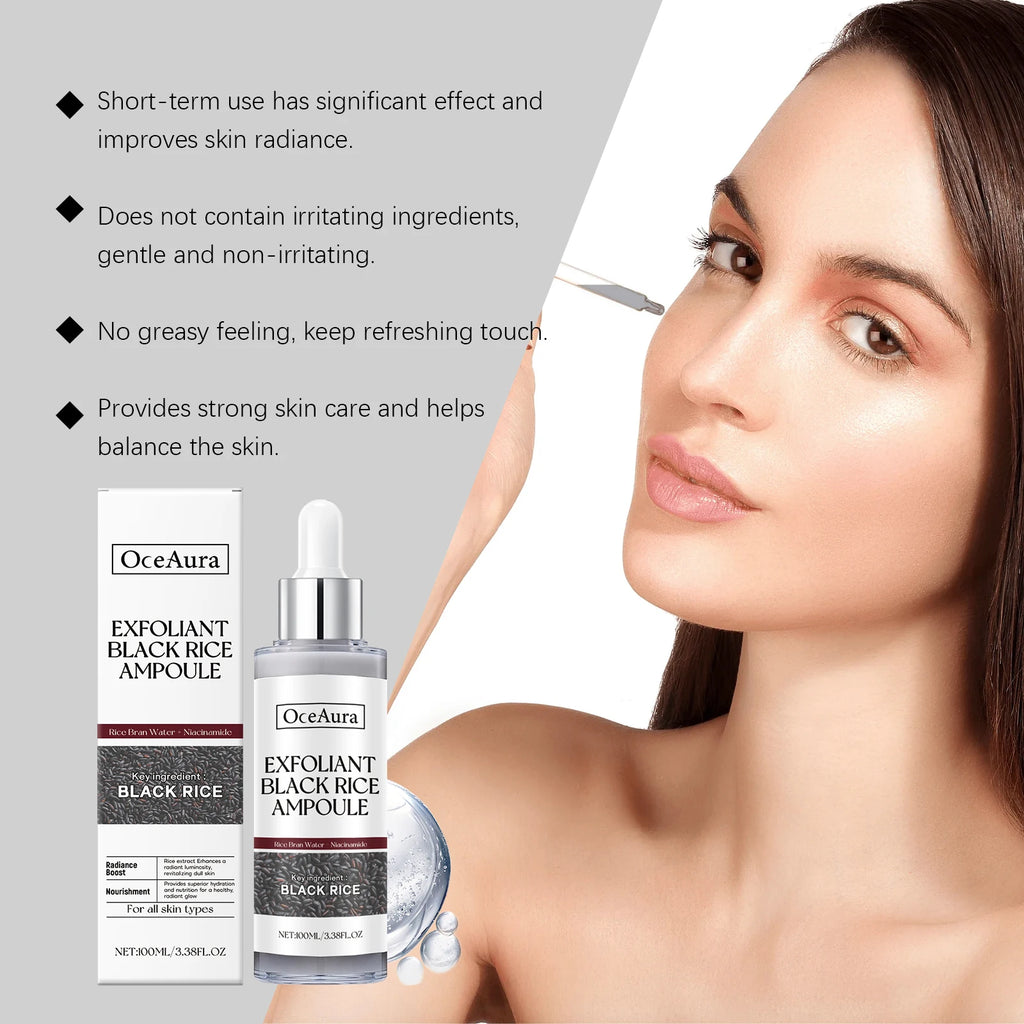Black&White Rice Exfoliating Essence Dead Skin Remover Facial Glowing Replenisning Shrink Pore Hyaluronic Acid Brightening Serum
