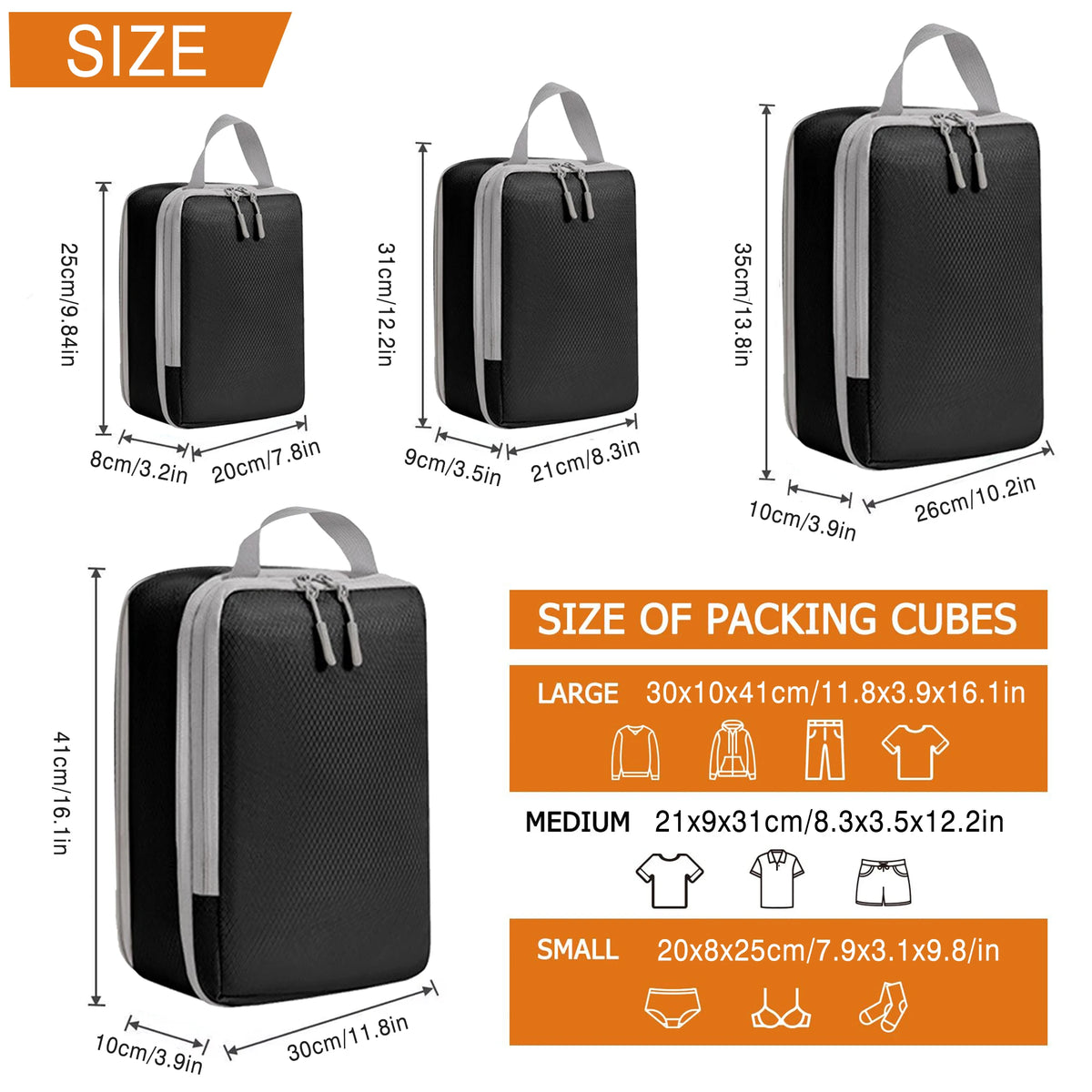 4pcs Large Capacity Travel Compression Packing Cubes Bag Portable Waterproof Suitcase Clothes Organizers For Travel Home Storage