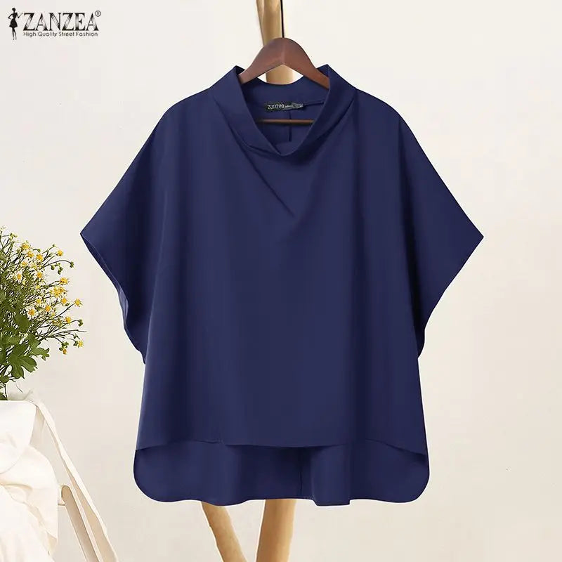 Fashion Half Sleeve Solid Blouse 2025 ZANZEA Stylish Women Tops Chic Pile Collar Office Shirt Summer Female Loose OL Work Blusas
