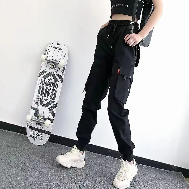 Women's Joggers Casual Sports Girls Fashion Hip-hop Streetwear Pants Fashion Cargo Pants Female Dance Sweatpants Trousers Black