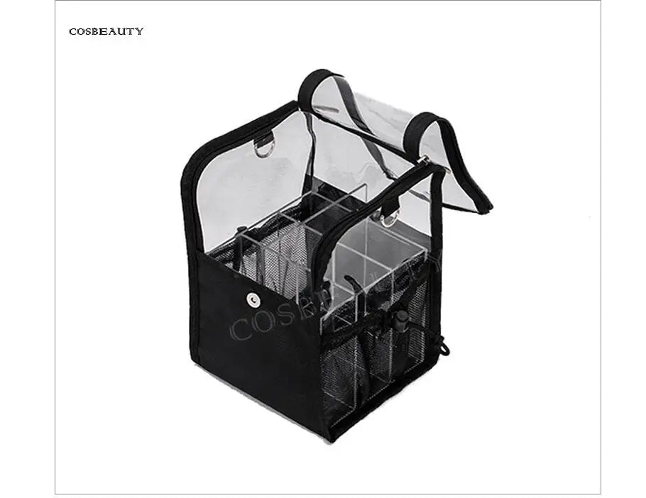 Travel Makeup Case With Acrylic Divider Organizer Storage with Makeup Brush Holder Case Stand-up Cosmetic Bag Artist Travel Bag