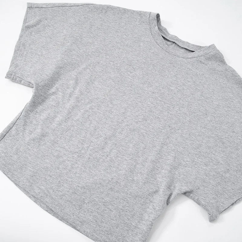 Fashion Casual Solid Gray Cropped T-shirt 2025 Woman Clothes O-neck Corset Tops Streetwear Girls Spring Summer Short Tee Shirts