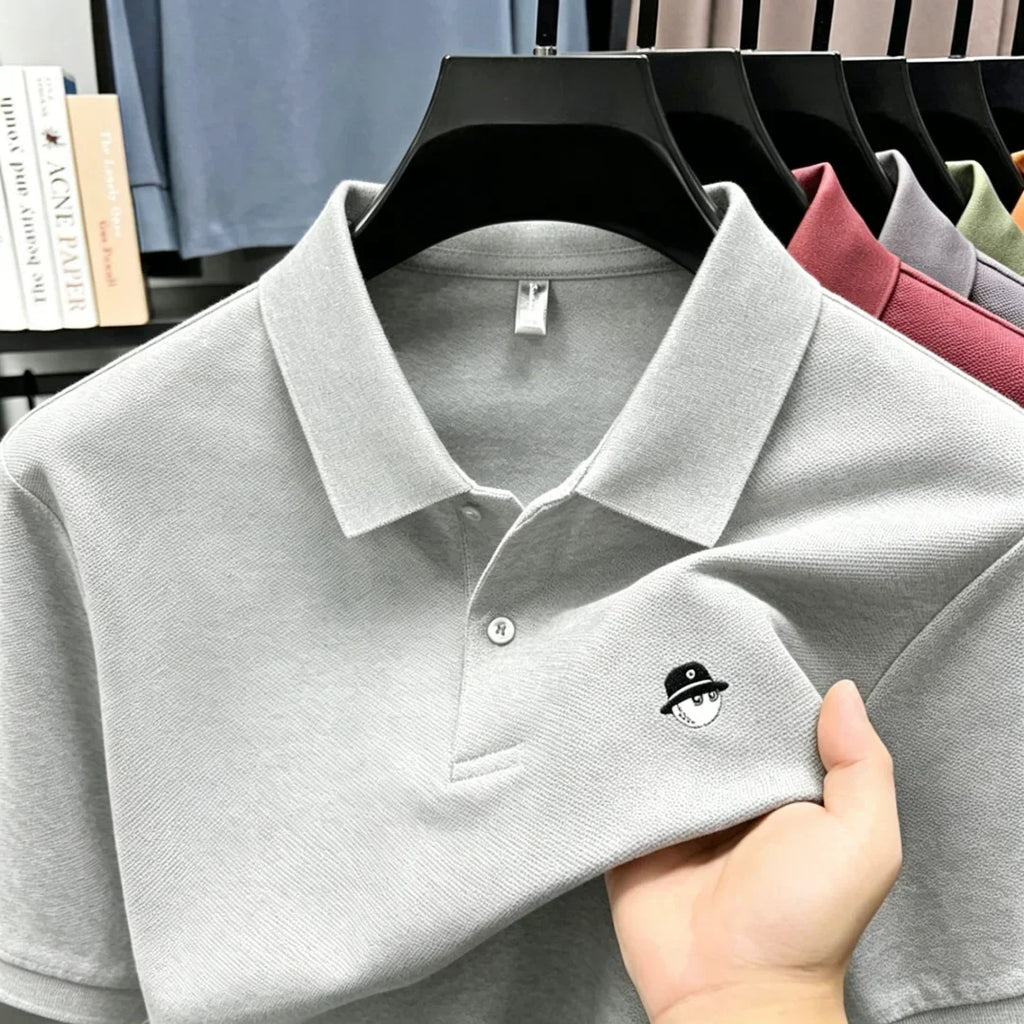 Men's Summer High-End Golf Short-Sleeved Polo Shirt with Collar,Solid Color,Breathable,Office Casual,High-Quality Men's Clothing