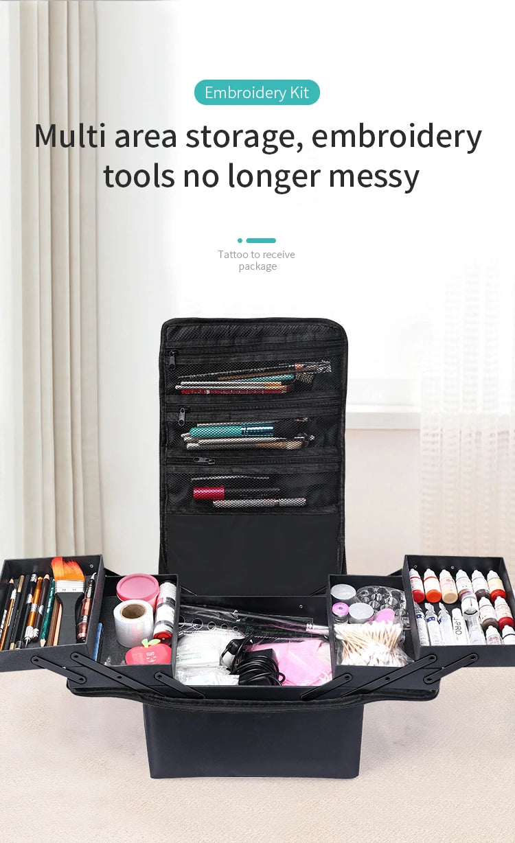 Large Makeup Carrying Train Case for Women, Travel Bag Storage Box,4 Tier Professional Nail Organizer Case with Adjustable