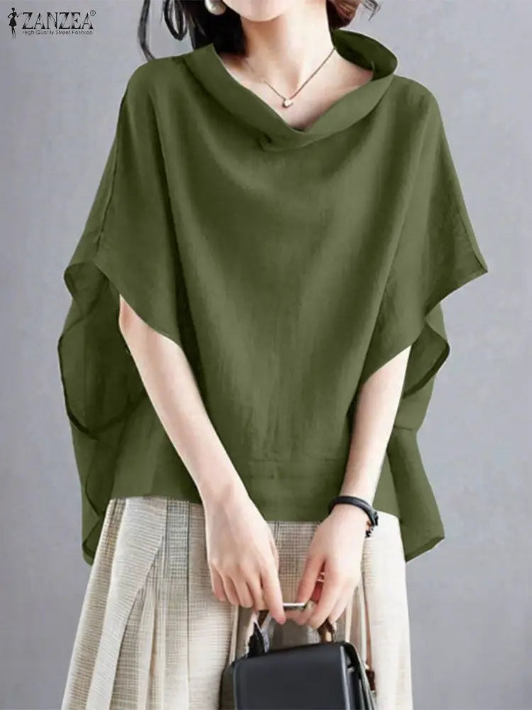 Fashion Half Sleeve Solid Blouse 2025 ZANZEA Stylish Women Tops Chic Pile Collar Office Shirt Summer Female Loose OL Work Blusas