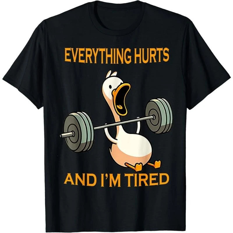 Funny Duck Fitness Black T-shirt For Men Fun Humour Text 3D Print Hip Hop Tee Shirts Summer Gym Sport Breathable Fashion Top