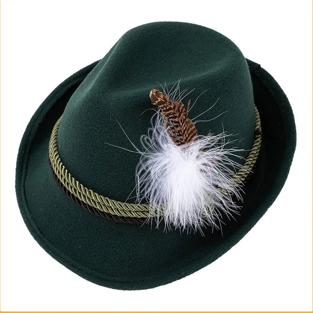 New Fashion Feather Decors Hat Western ornament Oktoberfest Hat Bavarian Swiss Costume Cosplay Cap Men Women Party Photo Props