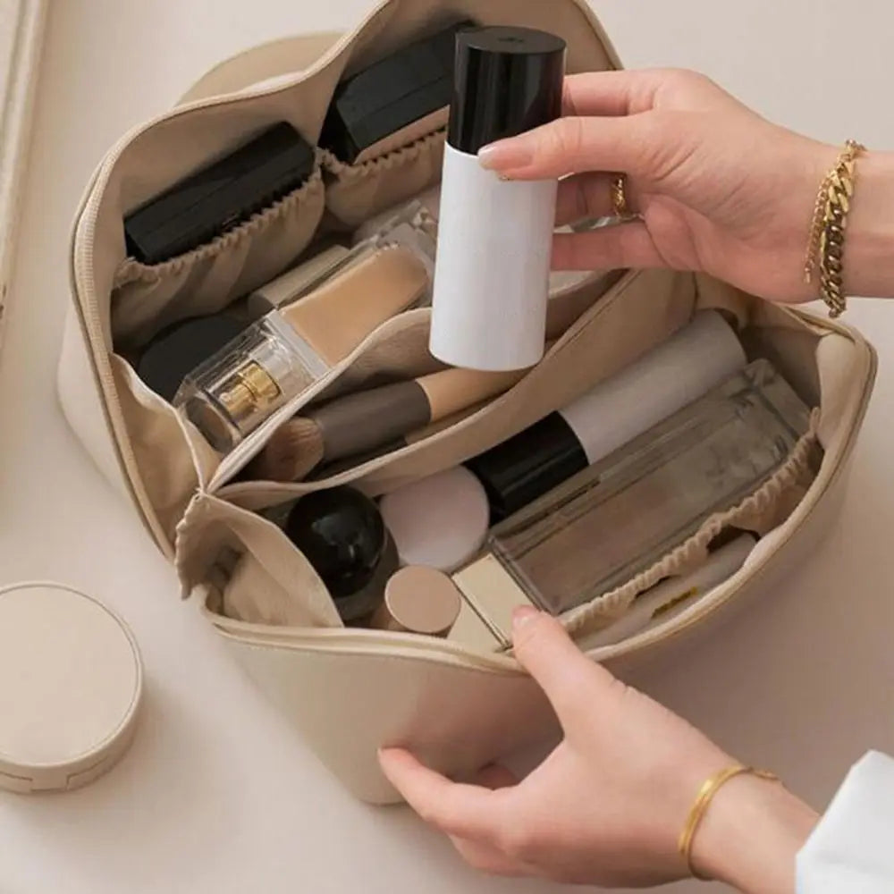 Portable Large Capacity Makeup Travel Cosmetic Bag Organizer with Brushes Slots Dividers Multifunction Storage Case