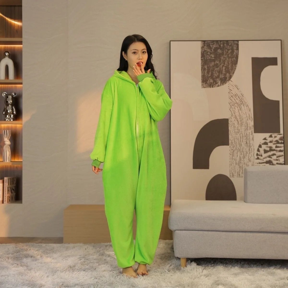 Unisex Alien Onesie Cosplay Pajamas Halloween Costume Winter Adults Kigurumi Unicorn Animal Sleepwear Green Flannel Nightwear
