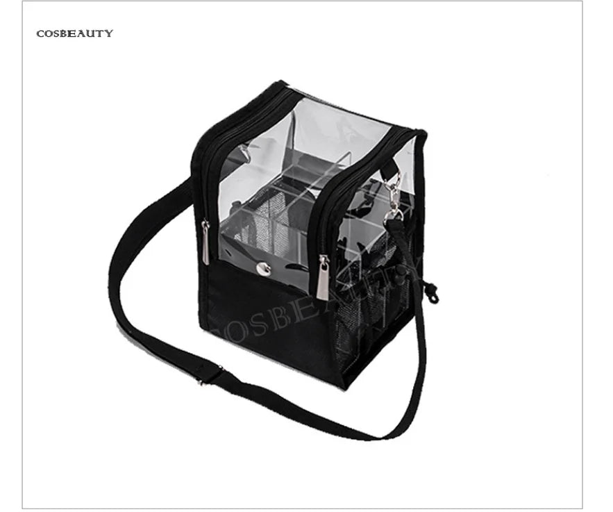 Travel Makeup Case With Acrylic Divider Organizer Storage with Makeup Brush Holder Case Stand-up Cosmetic Bag Artist Travel Bag