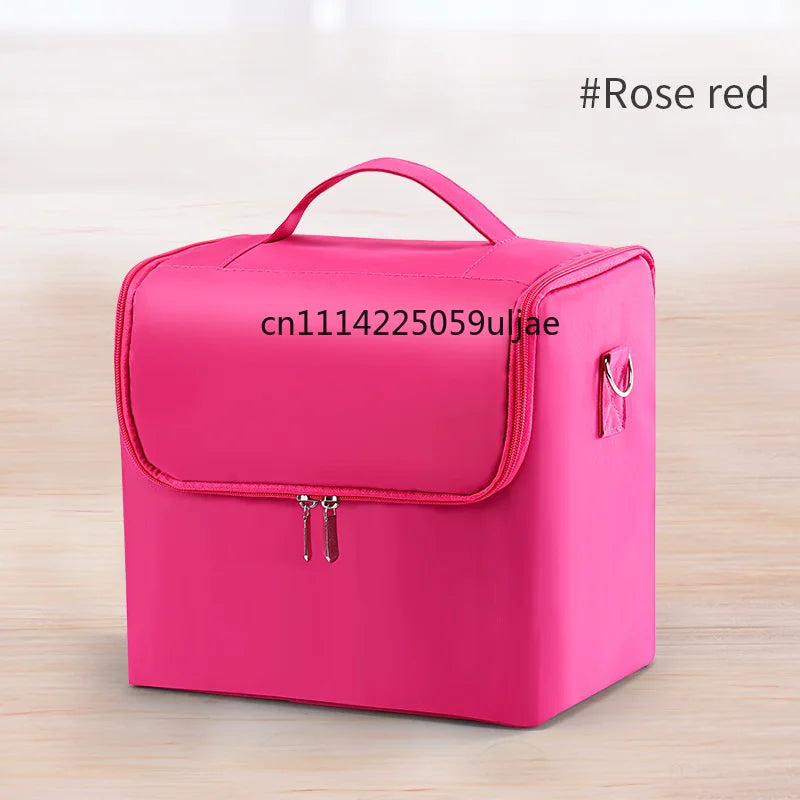 Large Makeup Carrying Train Case for Women, Travel Bag Storage Box,4 Tier Professional Nail Organizer Case with Adjustable