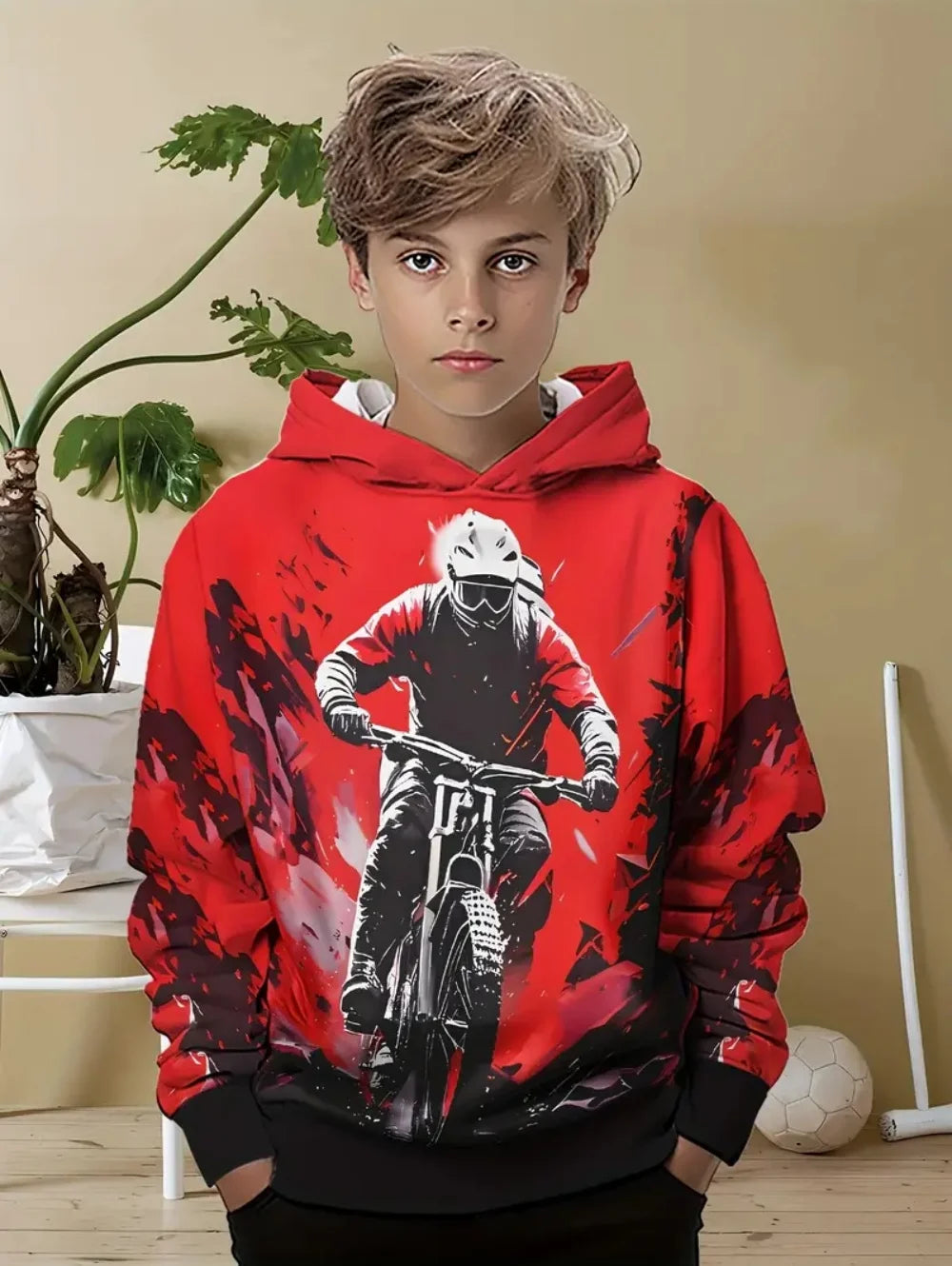 Child Sweatshirt Boys' Fashion Motocross Racing 3D Printed Casual Hoodie Long Sleeve Polyester Sport Tops Pullover Kids Clothes