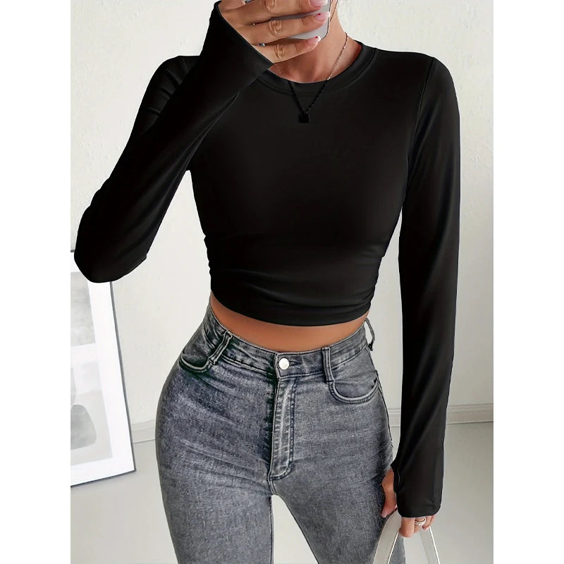 Autumn Winter Women's Long Sleeve T Shirt Slim Fit Tees Crop Tops Shirts Basic Tee Tops Workout Streetwear Y2K Fall Fashion 2025