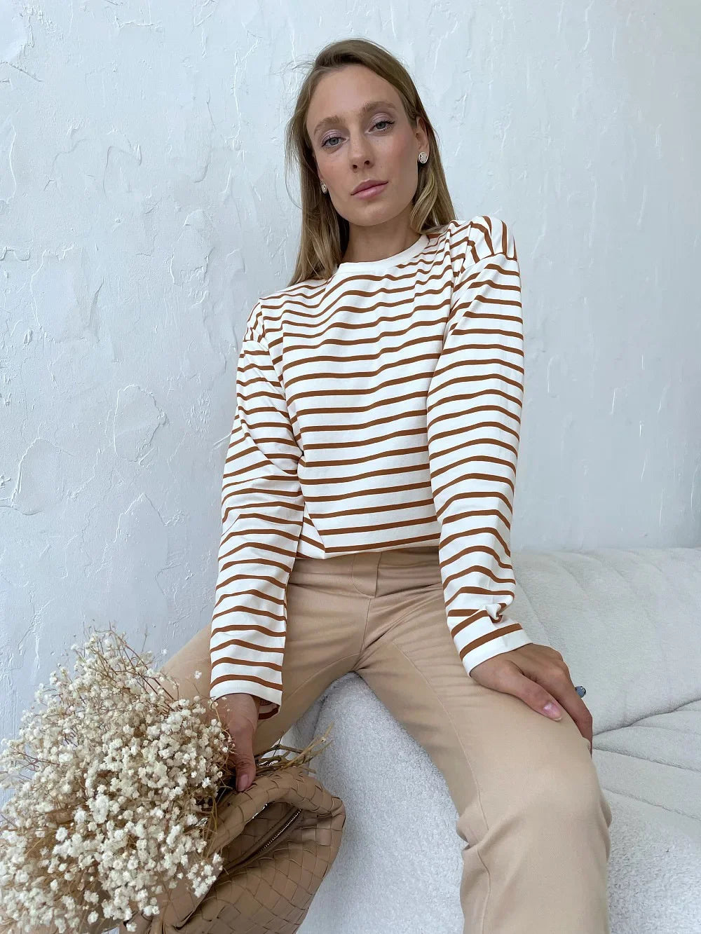 Wolfeel 2025 Summer Long Sleeve Striped T-Shirts Women Basic Casual Tops Female Cozy Loose Cotton Tees Harajuku T Shirt New