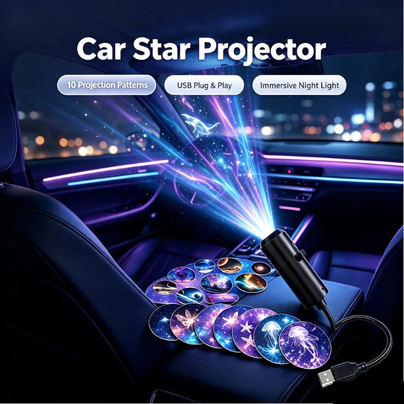 LED Car Star Projector Galaxy Light USB Plug & Play 10 Patterns Galaxy Astronaut Moon Projection Lamp for Car Interior Bedroom