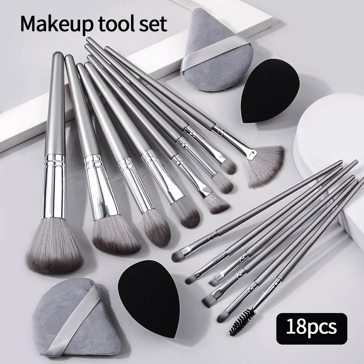14pcs Makeup Brush Set Portable Soft Makeup Tool&2pcs Wet Dual Use Makeup Egg&2pcs Triangle Sponge Makeup Powder Puff