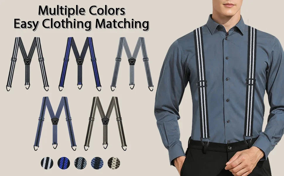 Heavy Duty Suspenders for Men Work Biker Outdoor 3.8cm Wide X-Back with 4 Snap Hook Adjustable Elastic Trouser Braces Strap Belt