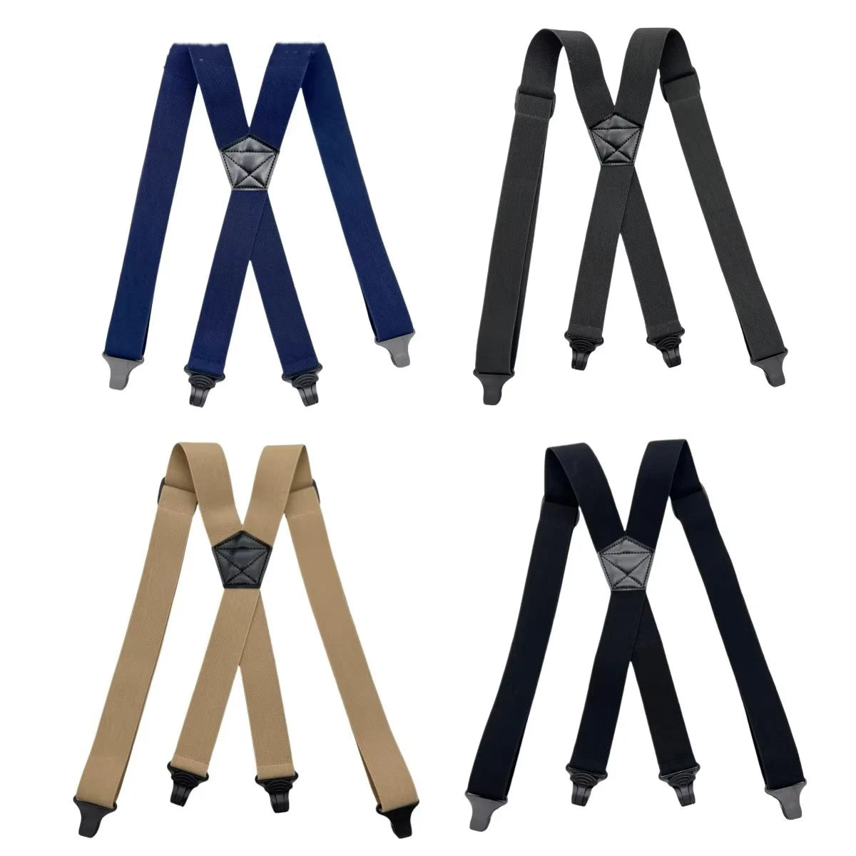 Heavy Duty Work Suspenders for Men 3.8cm Wide X-Back with Plastic Gripper Clasps Adjustable Elastic Trouser Pants Braces-Black