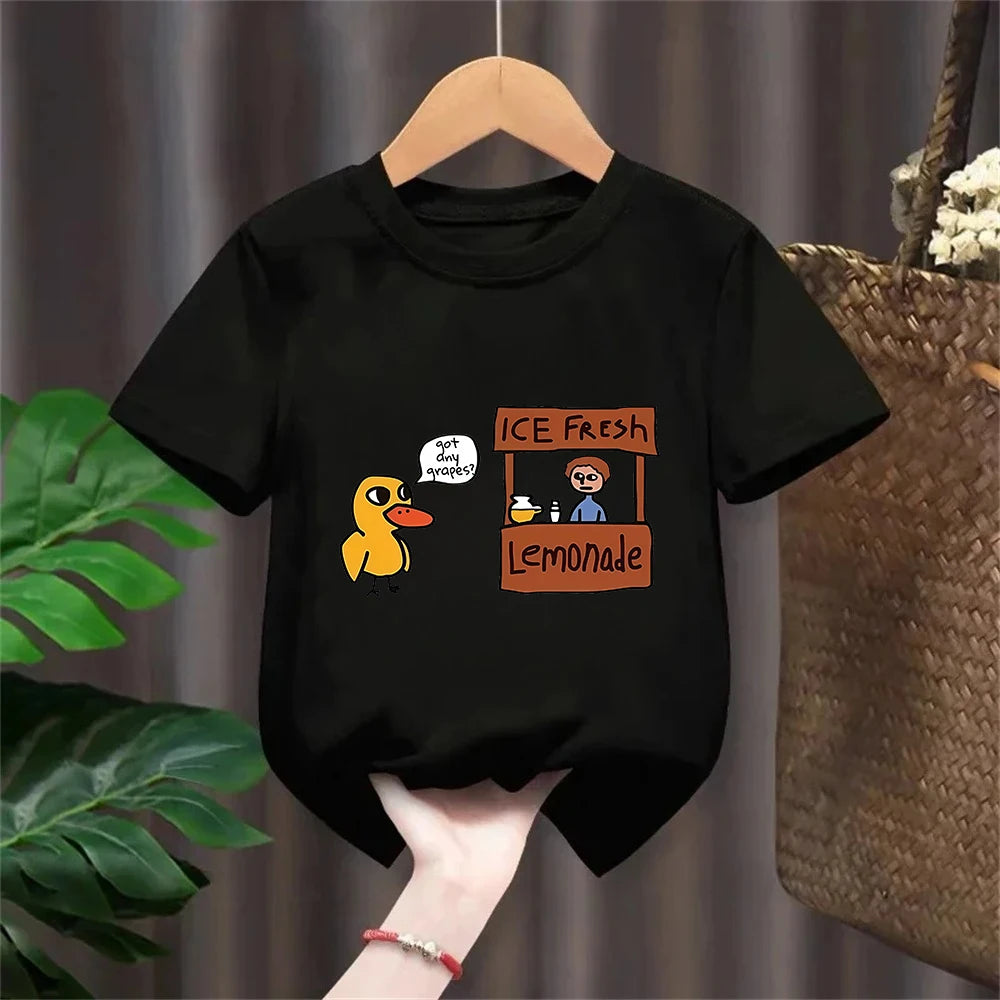 The Duck Song Got Any Grapes Printed Kids T-Shirt Summer Children's Pure Cotton Short-sleeved Casual Tops Boys and Girls Gifts