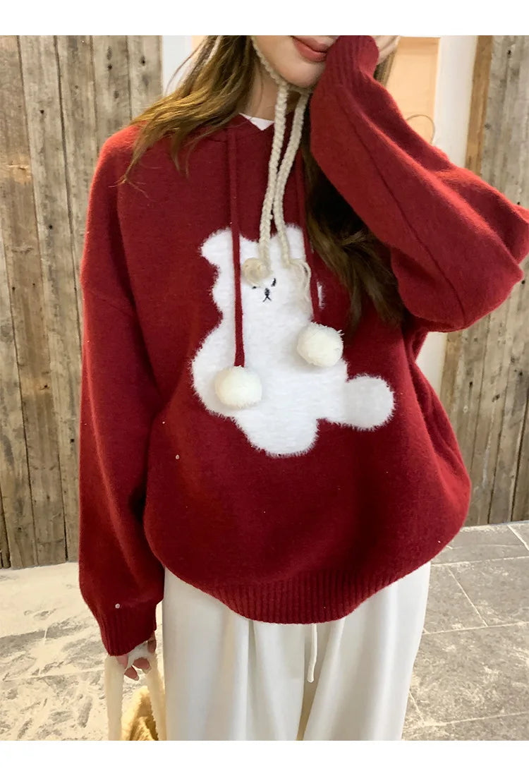 Cartoon Hooded Long Sleeve Sweater 2025 Autumn New Design Loose Top for Women
