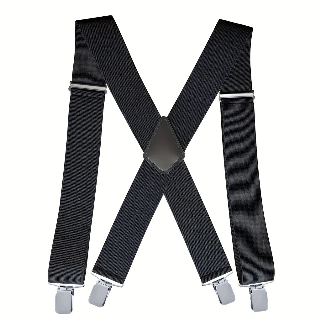 Heavy Duty Big Size Suspenders for Men Work Outdoor 2 Inch Wide X Back 4 Strong Clips Adjustable Elastic Trouser Braces Straps