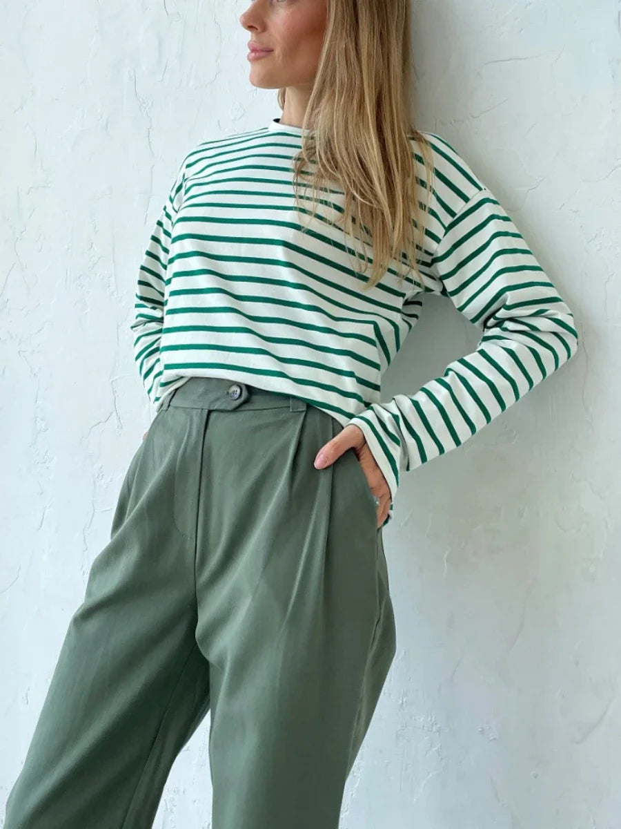 Wolfeel 2025 Summer Long Sleeve Striped T-Shirts Women Basic Casual Tops Female Cozy Loose Cotton Tees Harajuku T Shirt New
