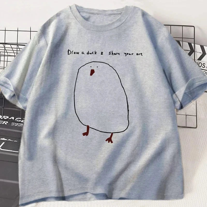 Funny Draw Duck T Shirt Women Casual Funny Printed T-shirt Summer Short Sleeve Cool Round Neck Women Clothes Tshirt Graphic Y2K
