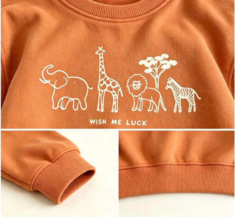 Kids Crew Neck Sweatshirt Toddler Safari Wild Animal Giraffe Print Pullover Small Boys Girls Costume Child Daily Wear Pullover