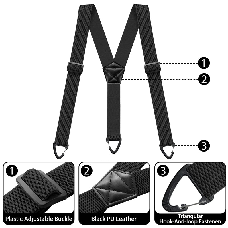 Hidden Suspenders for Men Heavy Duty Work Under Y Back Suspender Clothes 1.5 Inches with 3 Snap Loop