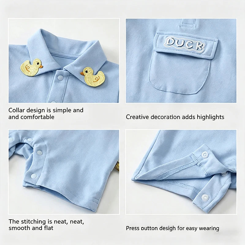 Cute Duck Baby Romper Summer Cotton Short Sleeve Polo Collar Infant Onesie Soft Breathable Newborn Jumpsuit for Boys Girls 0-18M