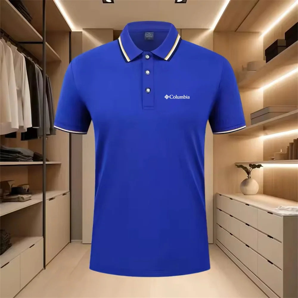 Men'S Casual Short Sleeve Polo Shirt with Print Striped Color Block Design Sporty Style Collared Golf Shirt for Summer
