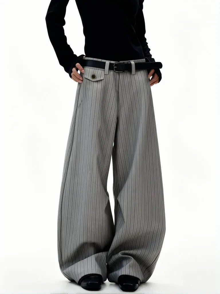 Old Money Striped Suit Pants Men Vintage Baggy Sweatpants Y2k Wide leg Casual Curved Loose Trousers Fashion Work wear