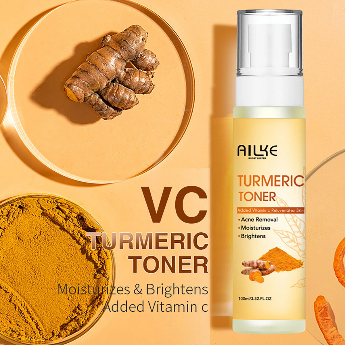 AILKE Organic Turmeric Whitening Skin Care Set, with Vitamin C, Clean Skin, Reduce Acne, Hydrating and Firming for Women