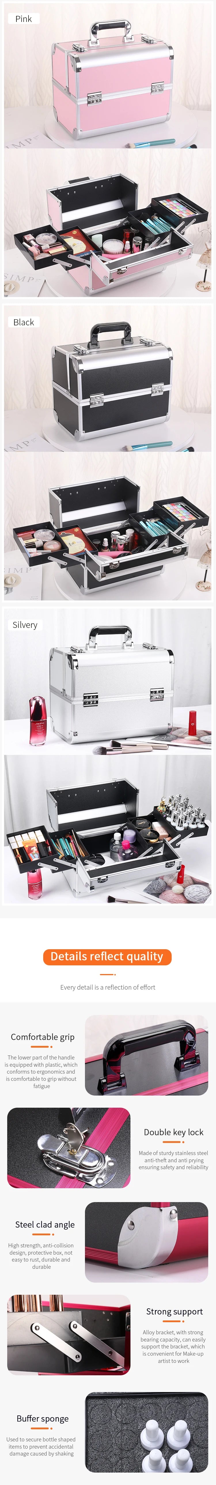 Makeup train case large portable cosmetic cases 4 trays professional makeup storage organizer box make up box