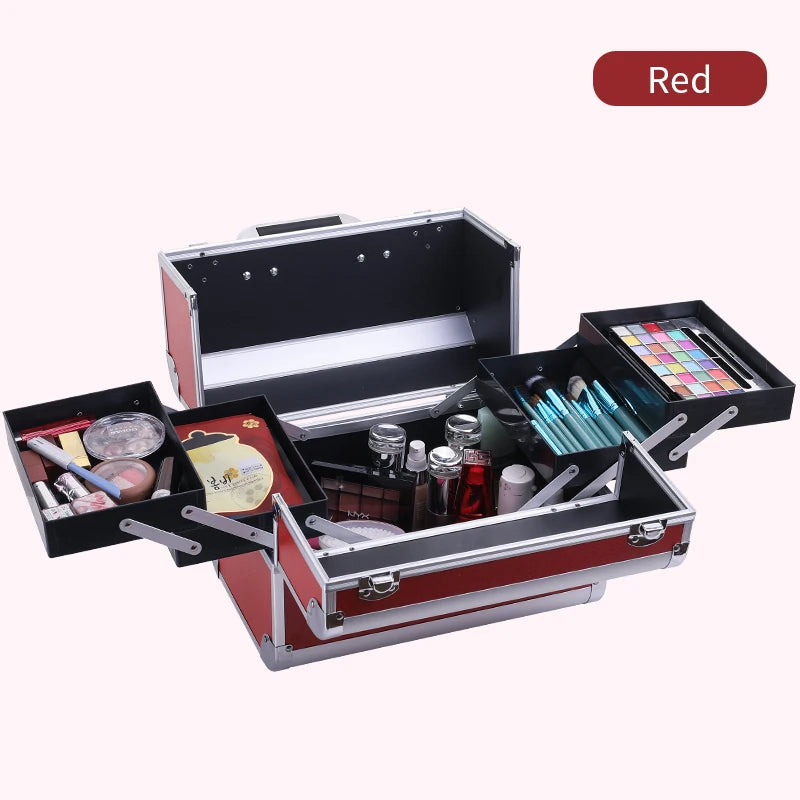 Makeup train case large portable cosmetic cases 4 trays professional makeup storage organizer box make up box