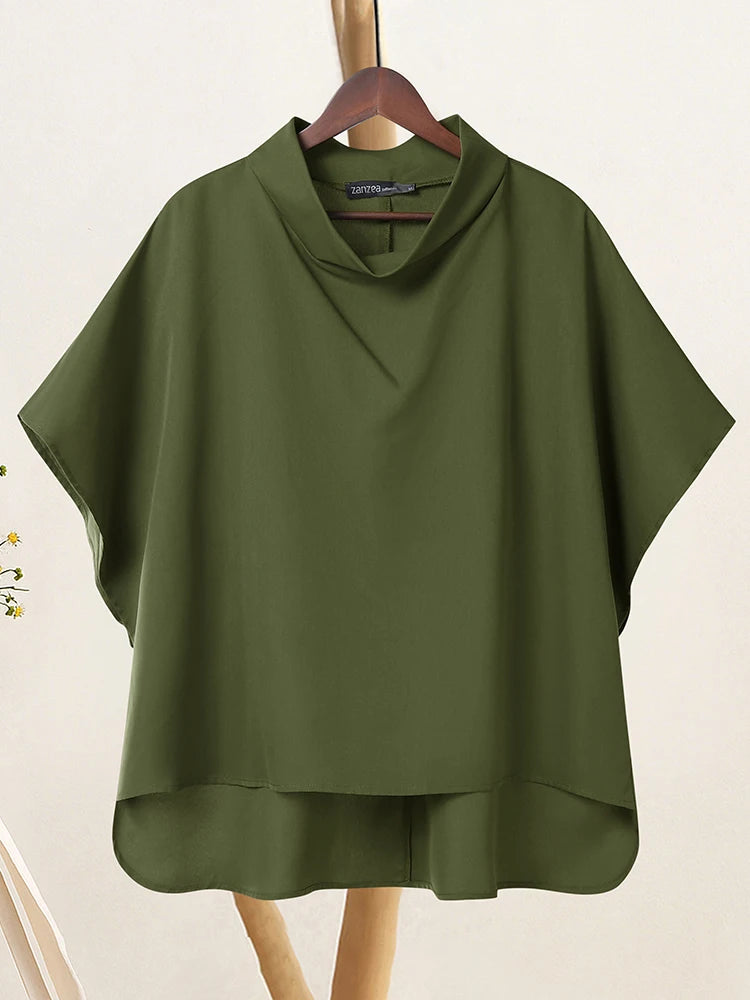 Fashion Half Sleeve Solid Blouse 2025 ZANZEA Stylish Women Tops Chic Pile Collar Office Shirt Summer Female Loose OL Work Blusas